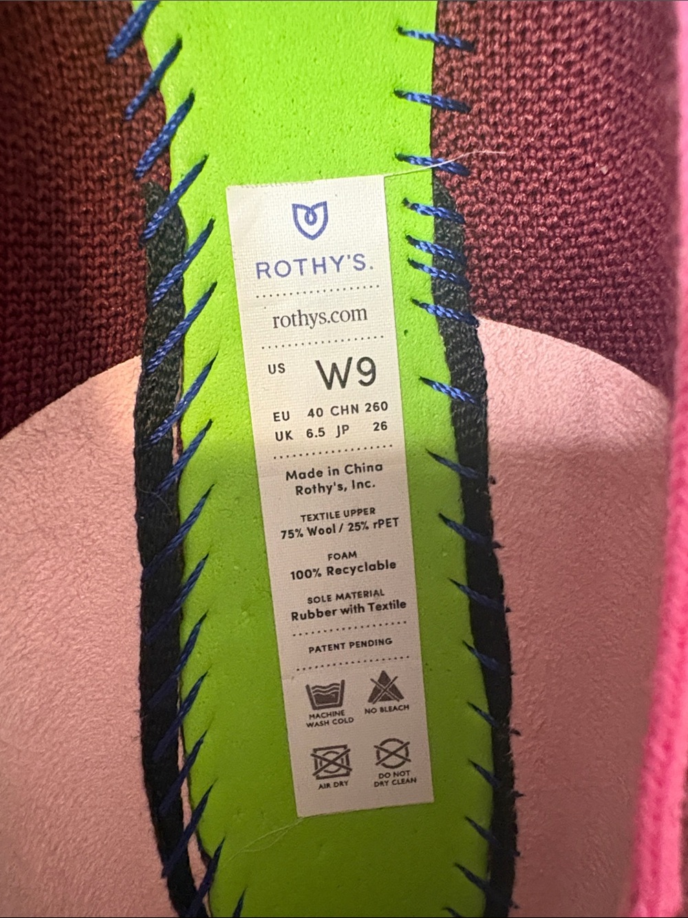Rothy's Merino Wool Burgundy the pointe size 9 Pointed Knit Flats with Pink Trim - Picture 8 of 8
